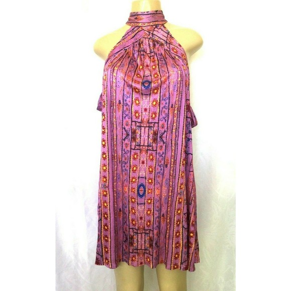 NWT Free People Cheek To Cheek Mini Dress Purple Cold Shoulder Flare Tun… - Picture 4 of 8